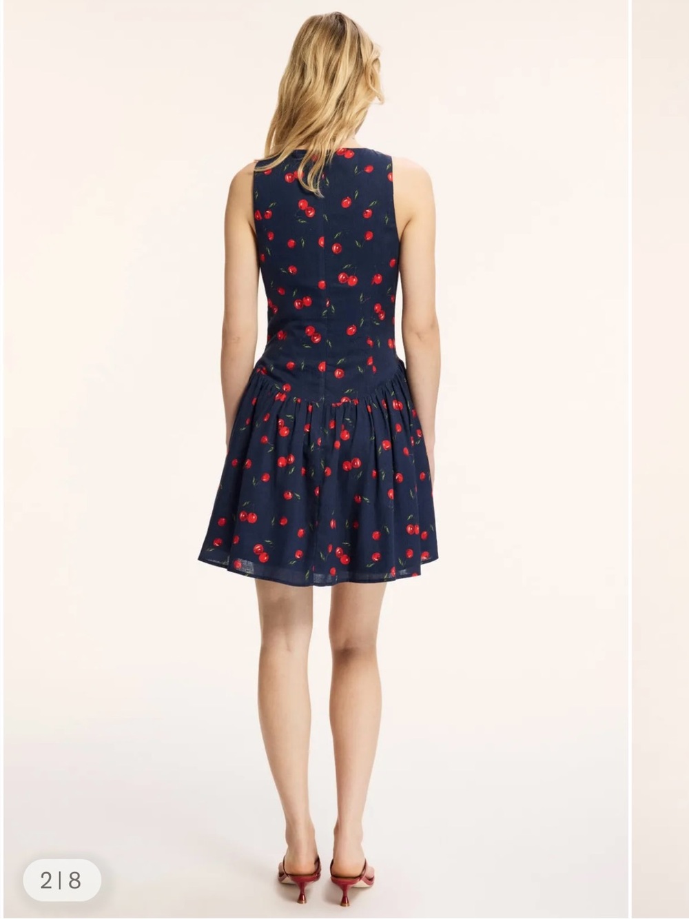 Navy Cherry Print Halter Sundress - Picture 2 of 13